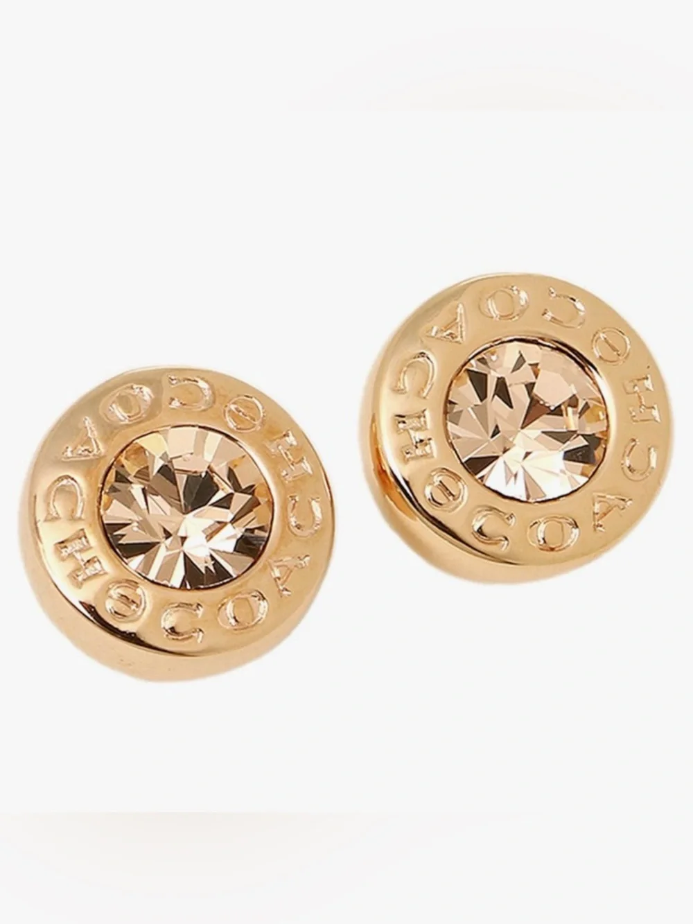 NWT Coach Rose Gold-Tone Pink Crystal Round Stud Earrings - Picture 2 of 8